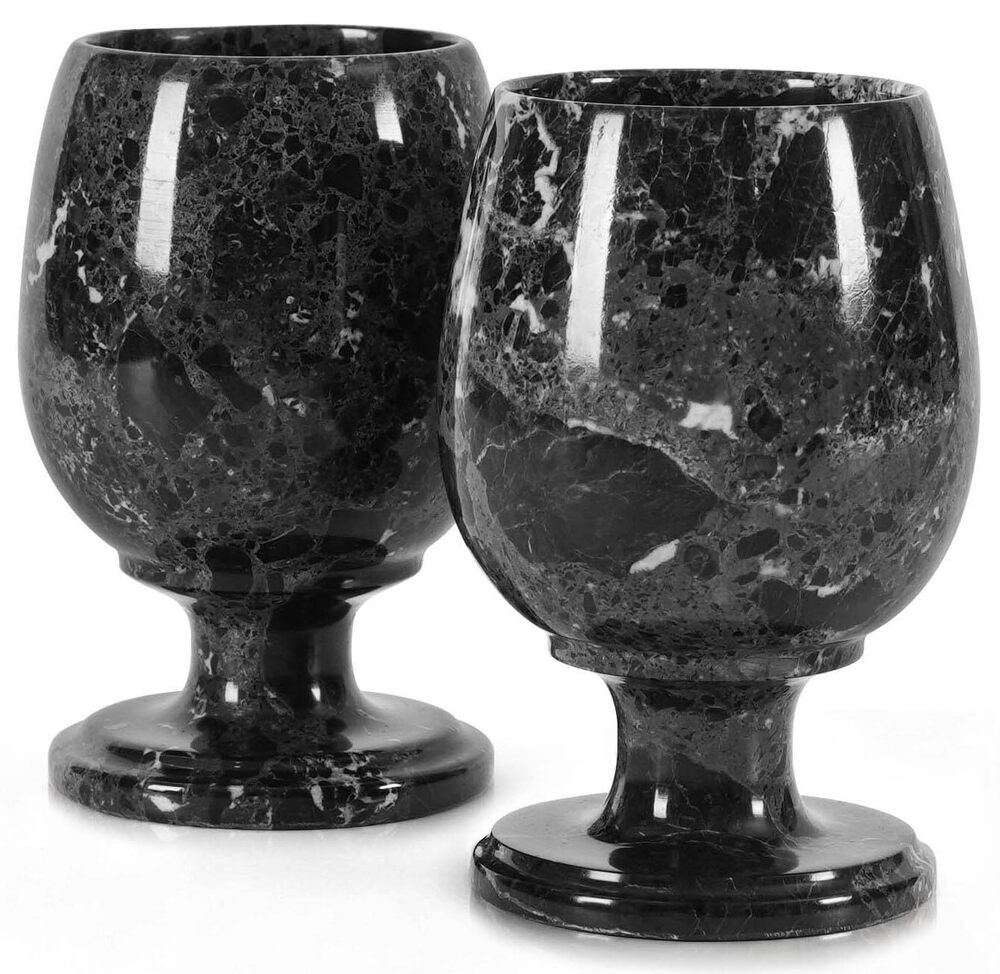 2900 Marble Wine Glasses Set of 2 Handmade Black 5" Inch Drinking Glasses